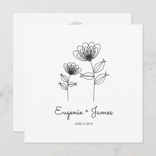Wild Flowers Wedding Monogram Invitation Design 招待状 (正面/裏面)