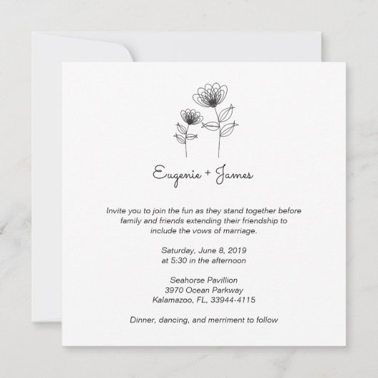 Wild Flowers Wedding Monogram Invitation Design 招待状 (裏面)