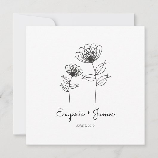 Wild Flowers Wedding Monogram Invitation Design 招待状 (正面)