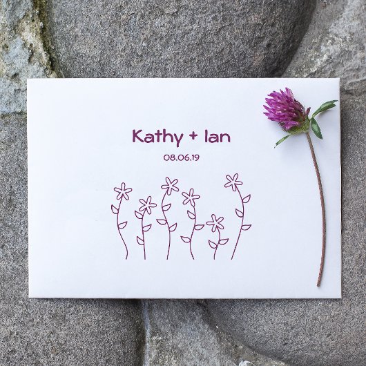 Wild Flowers with Branches and Leaves Design ラバースタンプ