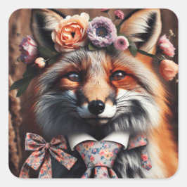 Wild fox wearing a tie cute  スクエアシール
