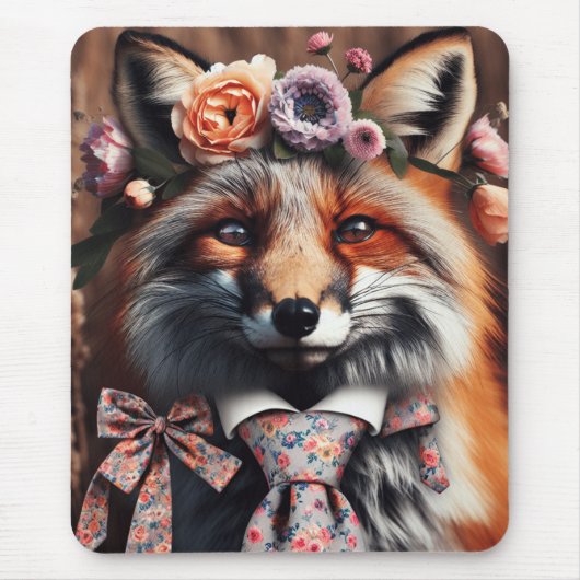 Wild fox wearing a tie cute  マウスパッド (正面)