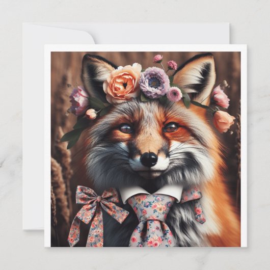 Wild fox wearing a tie cute  招待状 (正面)
