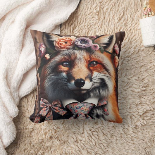 Wild fox wearing a tie cute pillow クッション (ブランケット)