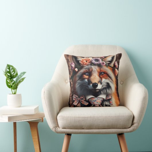 Wild fox wearing a tie cute pillow クッション (椅子)