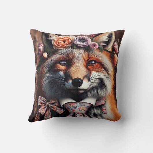 Wild fox wearing a tie cute pillow クッション (裏面)