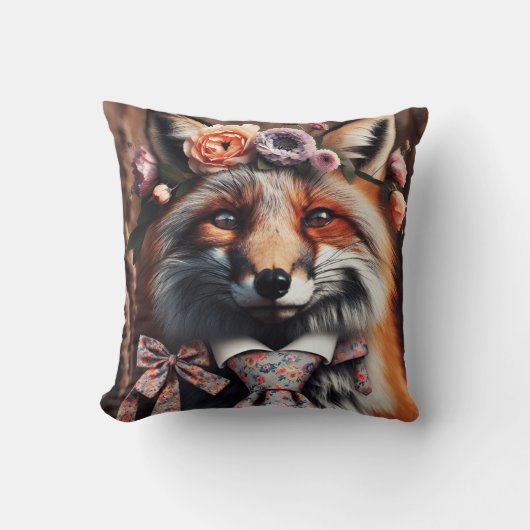 Wild fox wearing a tie cute pillow クッション (正面)