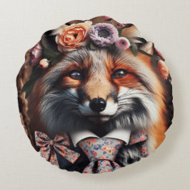 Wild fox wearing a tie cute pillow ラウンドクッション