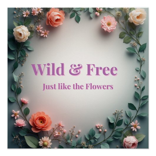Wild & Free Floral Line Art | Boho Minimal Design ポスター (正面)