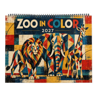 Wild Geometry 2027 – カラフルな動物園の動物アート カレンダー