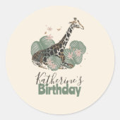 Wild Giraffe Jungle Botanical Animal Birthday  ラウンドシール (正面)