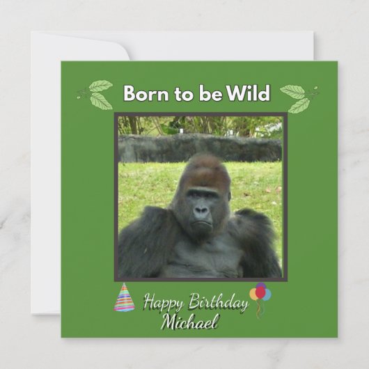 Wild Gorilla Birthday Jungle Theme 招待状 (正面)