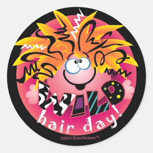 WILD Hair Day StyleStickers™スタンプ ラウンドシール (正面)