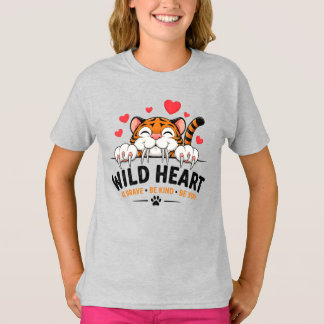 Wild Heart 猫 キッズ スクールTシャツ – かわいい動物 S Tシャツ
