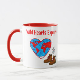 Wild Hearts Explore地図とハイキングブーツアート マグカップ