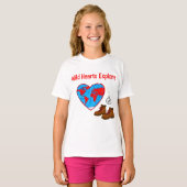 Wild Hearts Explore地図とハイキングブーツアート Tシャツ (正面フル)