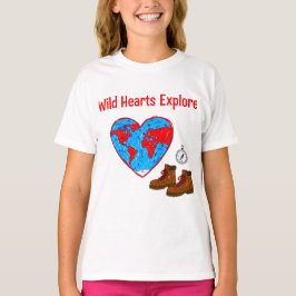 Wild Hearts Explore地図とハイキングブーツアート Tシャツ