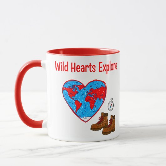 Wild Hearts Explore Map and Hiking Boots Art マグカップ (左)
