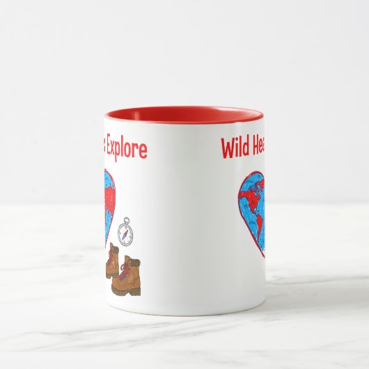 Wild Hearts Explore Map and Hiking Boots Art マグカップ (中央)
