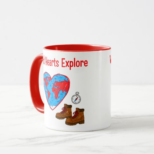 Wild Hearts Explore Map and Hiking Boots Art マグカップ (正面左)