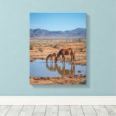 Wild Horses Desert Water Reflection Art キャンバスプリント (インサイチュ (ウッドフロア))