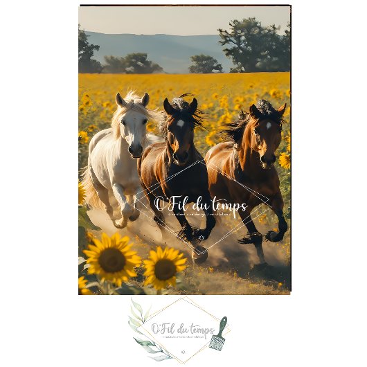 Wild horses field of sunflowers decoupage  薄葉紙