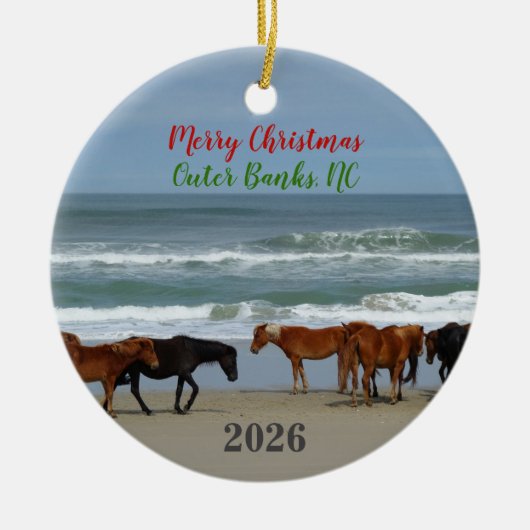 Wild Horses Outer Banks OBX 2026 Christmas セラミックオーナメント (正面)