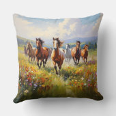 Wild Horses Running in a Wildflower Meadow クッション (裏面)