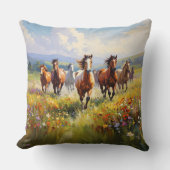 Wild Horses Running in a Wildflower Meadow クッション (正面)