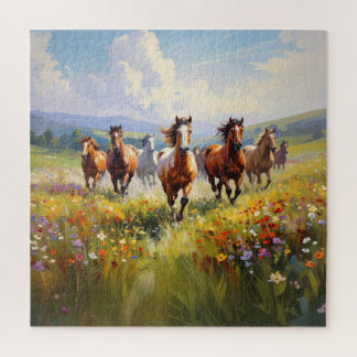 Wild Horses Running in a Wildflower Meadow ジグソーパズル