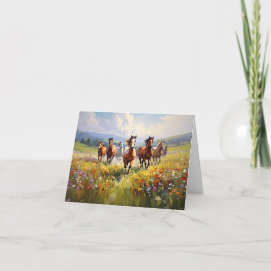 Wild Horses Running in a Wildflower Meadow ノートカード (正面)