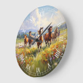 Wild Horses Running in a Wildflower Meadow ラージ壁時計 (傾斜)