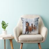 Wild Horses Running Through a Snowy Forest クッション (椅子)