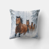 Wild Horses Running Through a Snowy Forest クッション (裏面)