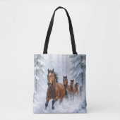 Wild Horses Running Through a Snowy Forest トートバッグ (正面)