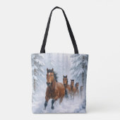Wild Horses Running Through a Snowy Forest トートバッグ (裏面)