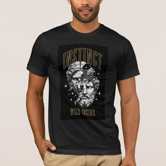 Wild Inside Instinct Wolf Statue Aesthetic Streetw Tシャツ (正面)