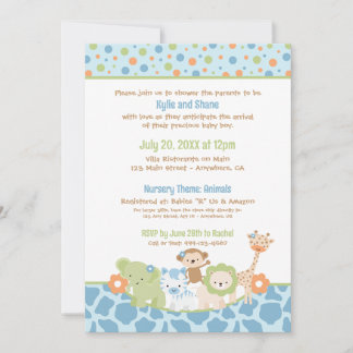 Wild Jungle Animals Baby Boy Shower Invitation 招待状