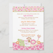 Wild Jungle Animals Baby Girl Shower Invitation