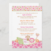 Wild Jungle Animals Baby Girl Shower Invitation 招待状 (正面/裏面)