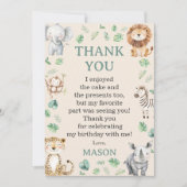 Wild Jungle Safari Animals Birthday サンキューカード (正面)
