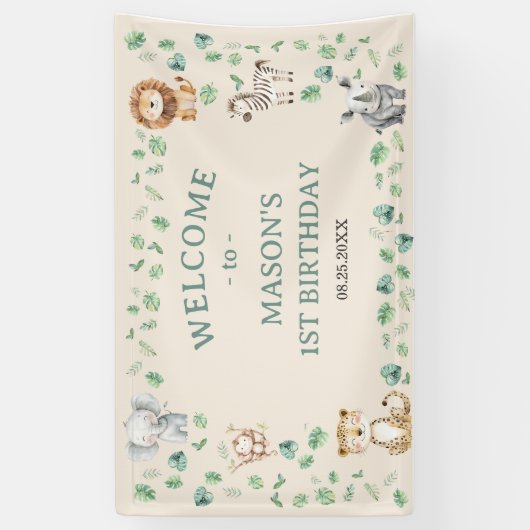 Wild Jungle Safari Animals Birthday 横断幕 (縦)