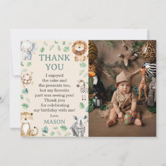 Wild Jungle Safari Animals Birthday Photo サンキューカード