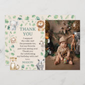 Wild Jungle Safari Animals Birthday Photo サンキューカード (正面/裏面)