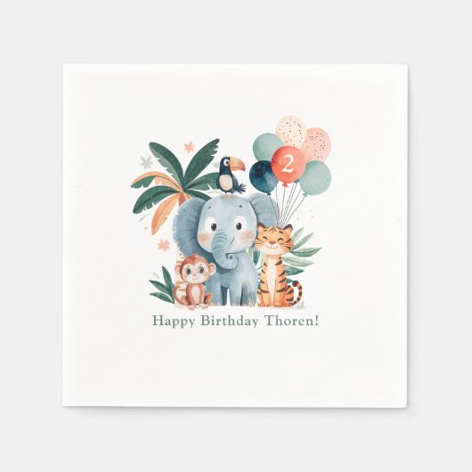 Wild Jungle Theme Birthday Party スタンダードカクテルナプキン (正面)