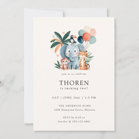 Wild Jungle Theme Birthday Party 招待状 (正面)