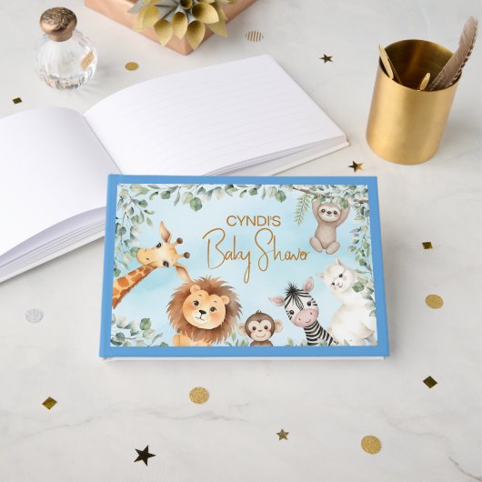 Wild Jungle Zoo Animals Baby Shower  ゲストブック (正面見開き)