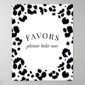 Wild Leopard Black White Favors Sign ポスター (正面)