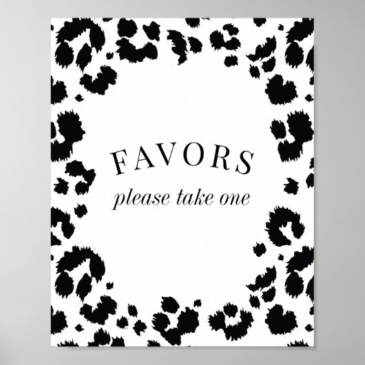 Wild Leopard Black White Favors Sign ポスター (正面)