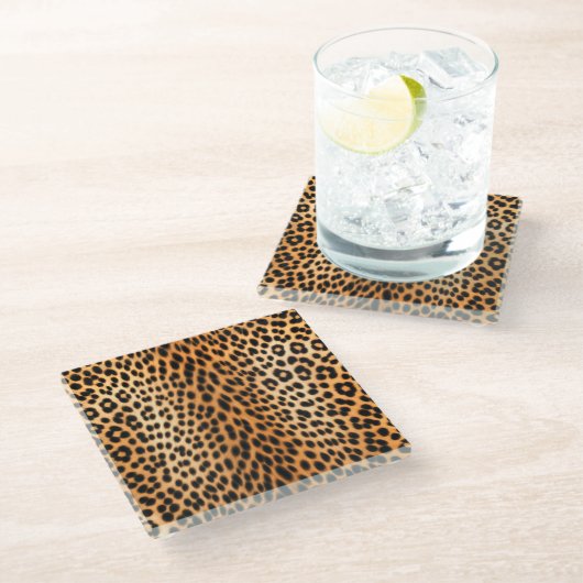 Wild Leopard Energy – Bold Animal Print Fashion ガラスコースター (アングル)